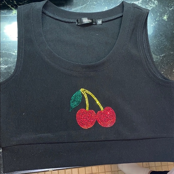 Cherry rhinestone cropped top! - Picture 1 of 4